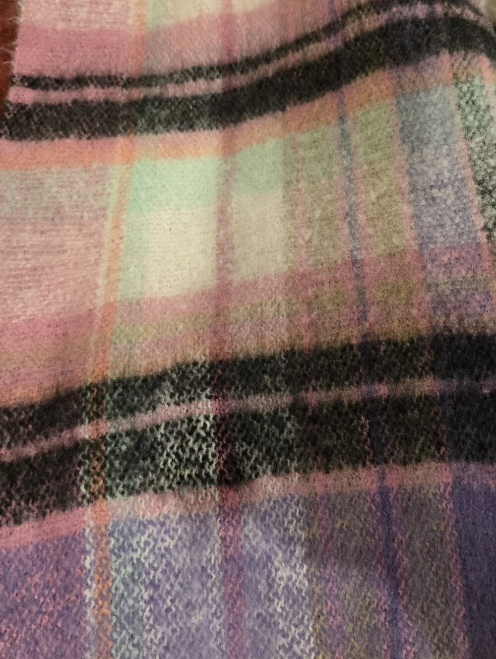 Steve Madden Plaid Fringe Scarf in Pastel Pink and Lavender NWT